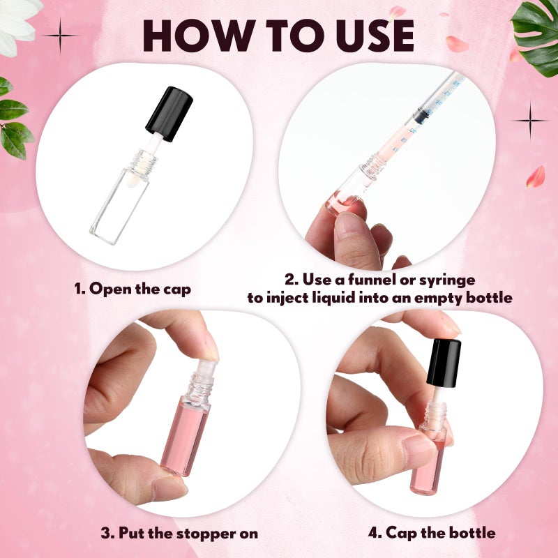 Jinei 150 Pcs 1.2ml Mini Lip Gloss Tubes Clear Empty Lip Balm Bottles, Refillable Containers Transparent Plastic Clear Lipstick Tubes for Women DIY Makeup Sample Travel(Black) - Image 4
