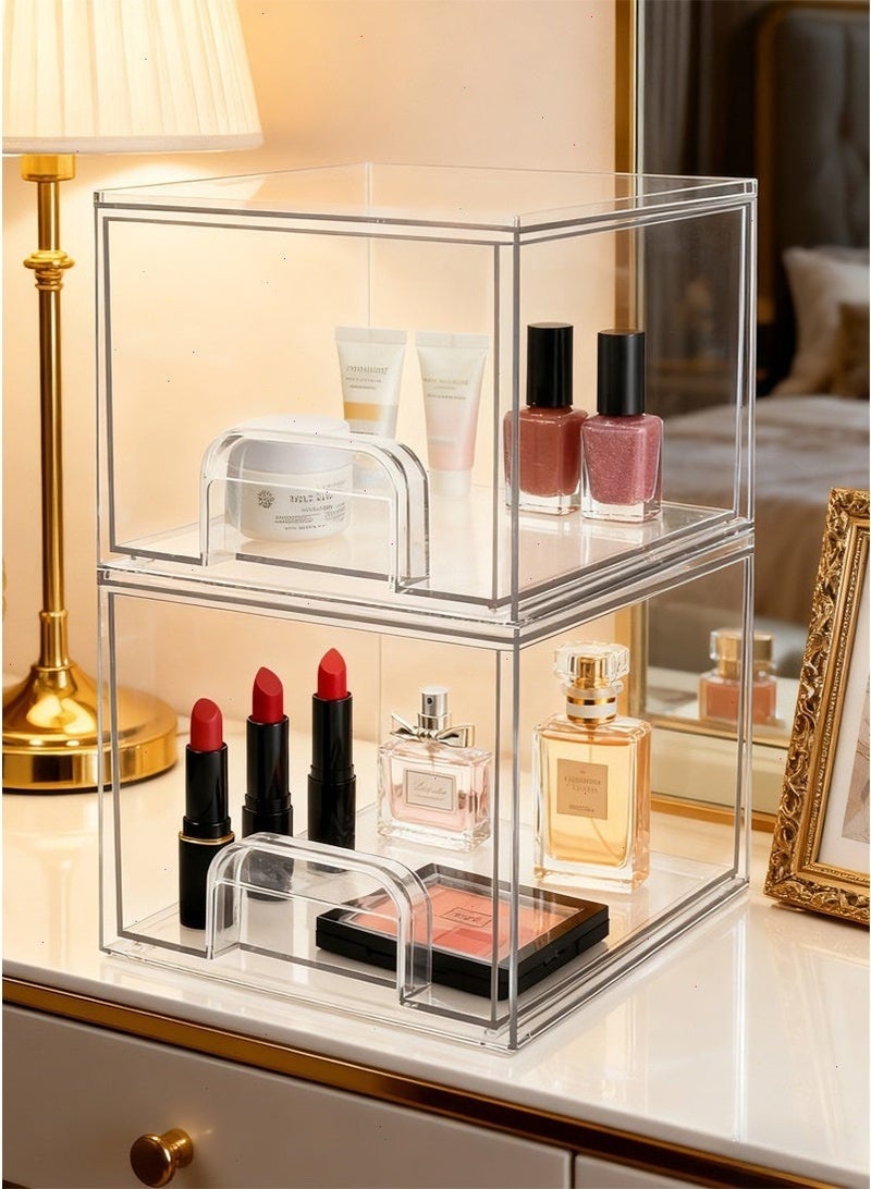 2-Piece Makeup Organizer Set, Clear Cosmetic Storage Box with Drawers - Dustproof Design for Vanity, Bathroom & Wardrobe, Multi-Scene Beauty Organizer Solution - Image 1