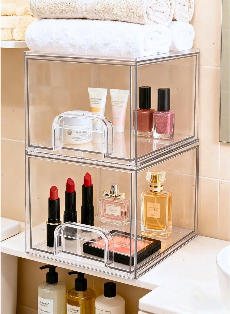 2-Piece Makeup Organizer Set, Clear Cosmetic Storage Box with Drawers - Dustproof Design for Vanity, Bathroom & Wardrobe, Multi-Scene Beauty Organizer Solution - Image 5