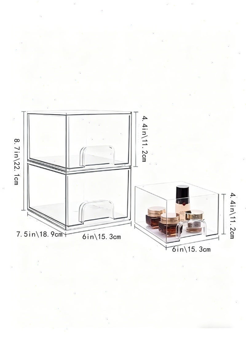 2-Piece Makeup Organizer Set, Clear Cosmetic Storage Box with Drawers - Dustproof Design for Vanity, Bathroom & Wardrobe, Multi-Scene Beauty Organizer Solution - Image 3