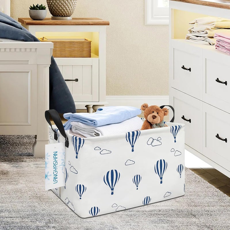 LANGYASHAN Rectangular Storage Bin Collapse Canvas Fabric Cartoon Storage Basket with Handles for Organizing Home Kitchen Boys and Girls Toys Office Closet Shelf Baskets (Rec Blue Balloon) - Image 5