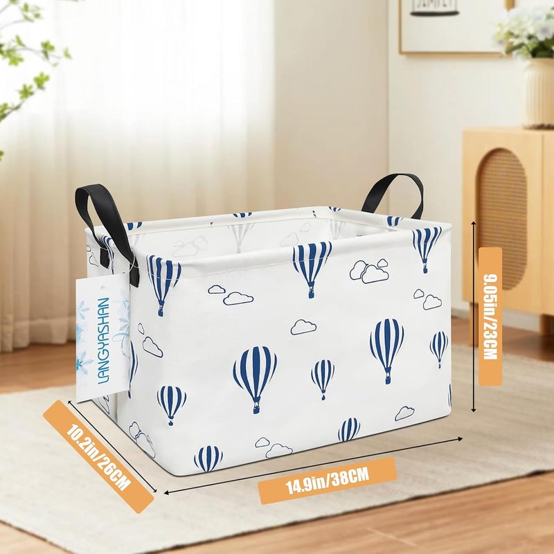 LANGYASHAN Rectangular Storage Bin Collapse Canvas Fabric Cartoon Storage Basket with Handles for Organizing Home Kitchen Boys and Girls Toys Office Closet Shelf Baskets (Rec Blue Balloon) - Image 2