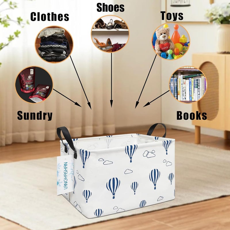 LANGYASHAN Rectangular Storage Bin Collapse Canvas Fabric Cartoon Storage Basket with Handles for Organizing Home Kitchen Boys and Girls Toys Office Closet Shelf Baskets (Rec Blue Balloon) - Image 4