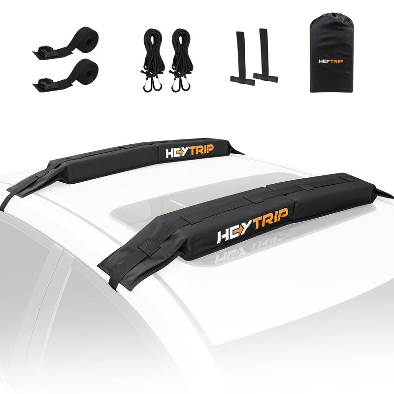 HEYTRIP Universal Soft Roof Rack Pads for KayakSurfboardSUPCanoe with 15FT TieDown Straps and Storage Bag
