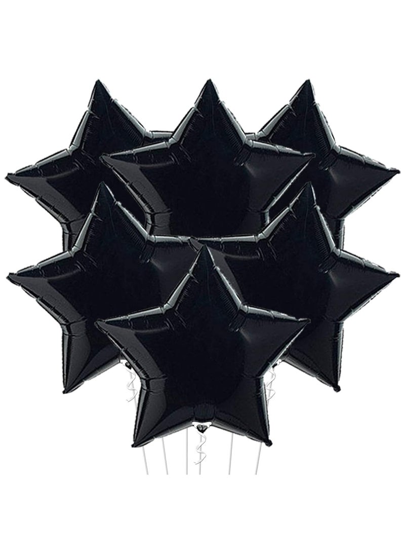 كاتشون بالونات بلاك ستار لتزيين الحفلات - عبوة من 6 بالونات مقاس 18 بوصة | بالونات توينكل ليتل ستار من الفويل الأسود لعيد الميلاد - Image 1