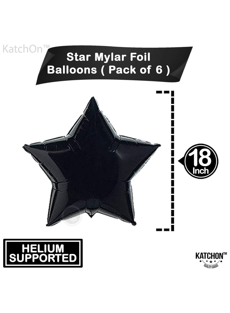 كاتشون بالونات بلاك ستار لتزيين الحفلات - عبوة من 6 بالونات مقاس 18 بوصة | بالونات توينكل ليتل ستار من الفويل الأسود لعيد الميلاد - Image 3