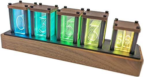 Adventurers Digital Tube Desk Clock Retro Modern Wooden Clock 1600 Colors RGB FullColor LED Digital Clock Digital Tube DIY Desk Clock Interior Black Walnut
