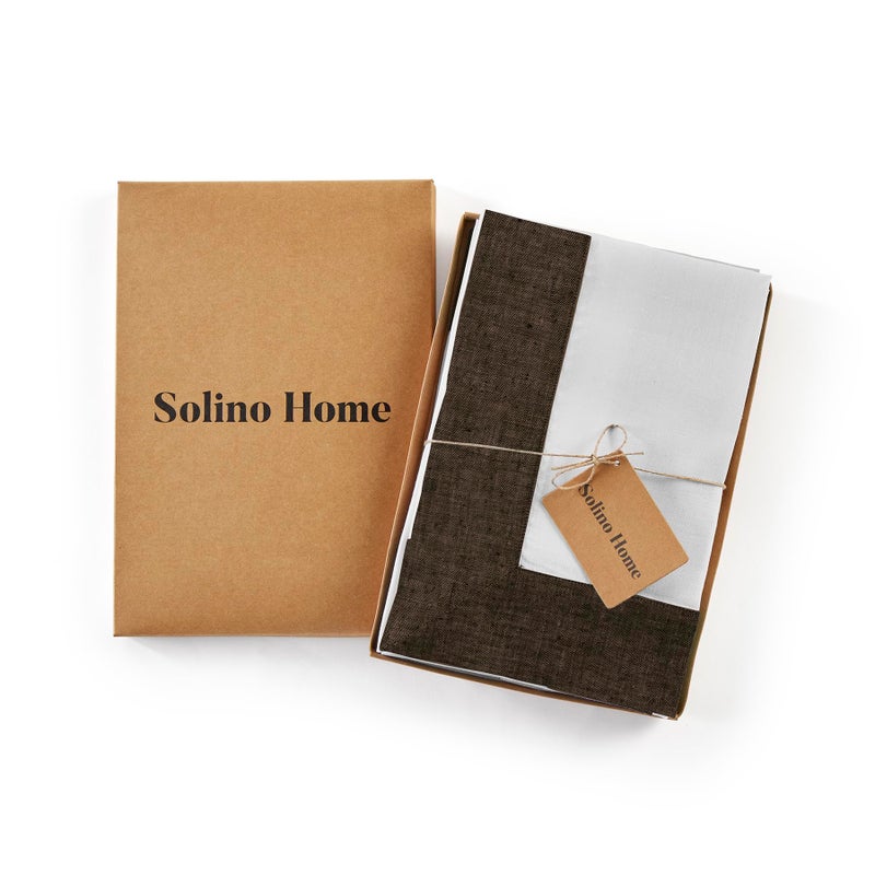 سولينو هوم مناديل عشاء بياضات منزلية من Solino 20 × 20 بوصة - 100 ٪ من المناديل النقي الشامبراي البني والأبيض مجموعة من 4 - Contempo مصنوع يدويًا وقابلة للغسل  - Image 2