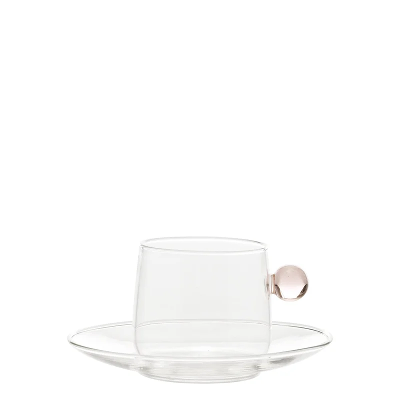 Zafferano Bilia Tea Cup Transparent Saucer/Cup, Ball Pink.Ø.75x65mm. CL.22 + PIAT.Ø.141x19mm.