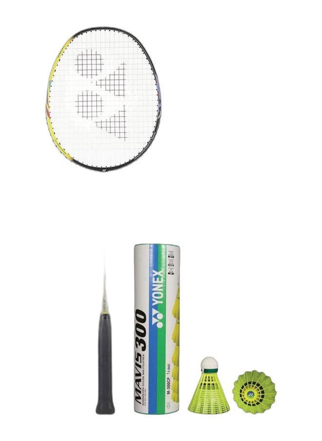 Yonex Astrox 01 Feel Black Yellow 4U G4 Racket + Mavis 300 Green Cap Slow Badminton Shuttlecock 6 Pack, Yellow Pack  - Image 1