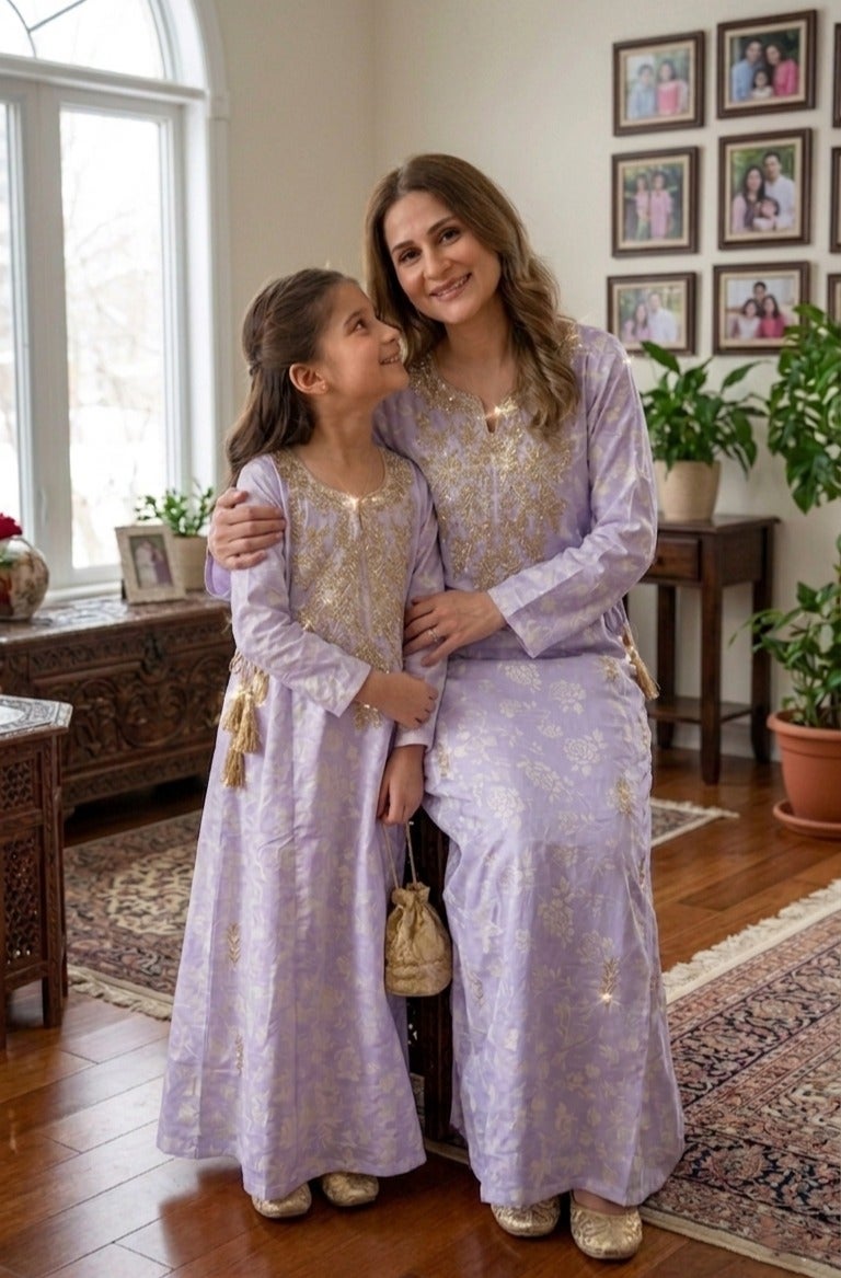 جلابية نسائية للأم والبنت مع تطريز فاخر - Image 2