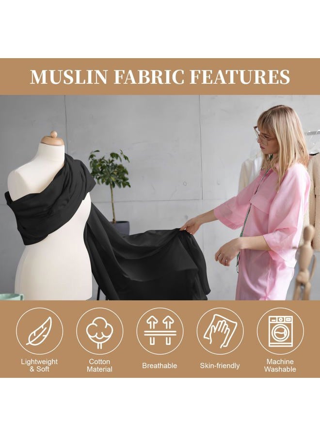 PEASUG 100% Cotton Muslin Fabric, 59 Inch X 2 Yards Muslin Linen Fabric by The Yard, Medium Weight Draping Fabrics Suitable for Sewing Embroidery, Garments, Crafts Material-Black - Image 3