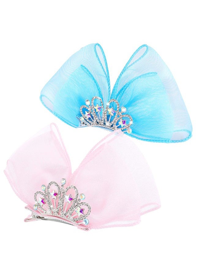 WLLHYF Diamond Crown Hair Pin Bow Hair Clips Gradient Metal Side Hair Barrette Princess Headband Mini Birthday Crown Hair Styling Headdress Accessories for Girls Kids - Image 1