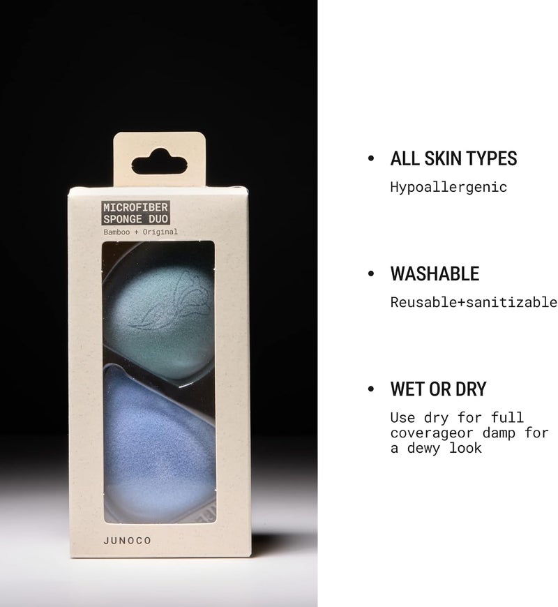 JUNO & Co. Microfiber Makeup Sponge, Dual Layer Technology for Full Coverage Flawless Makeup Blender for Foundation, Powder and Cream (2-Piece Color Duo: Blue and Green) - Image 5