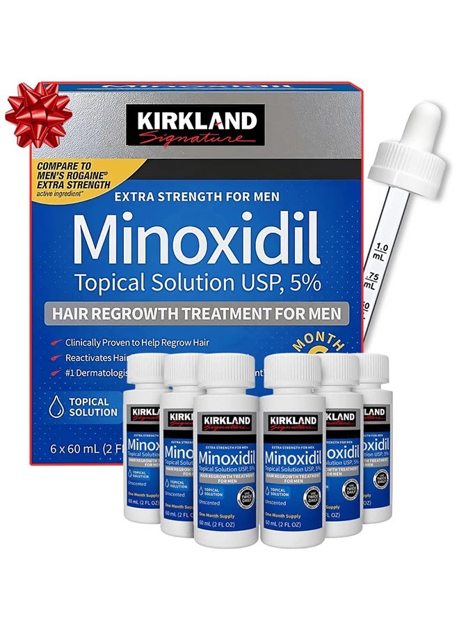 Kirkland Signature 6 Pieces Minoxidil Topical Solution USP, 5%, Extra Strength Hair Regrowth Treatment For Men  - Image 1