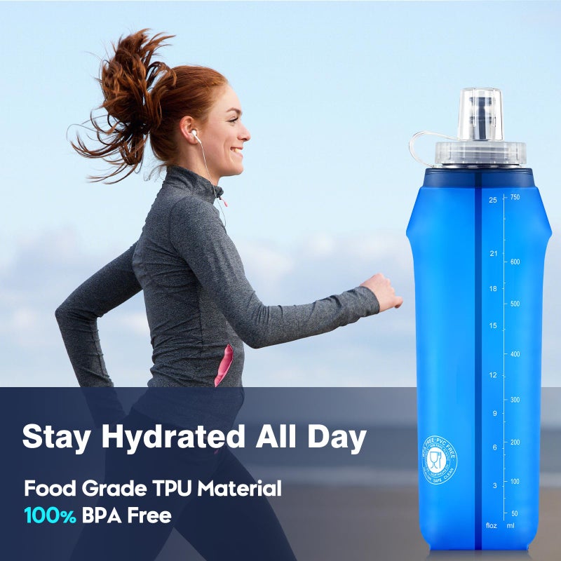 SLUXKE 3 Pack Soft Water Bottle, 25oz/750ml Flask Running Bottles for Hydration Packs, TPU Collapsible Reusable Handheld Flasks for Hiking Cycling Climbing - Image 4
