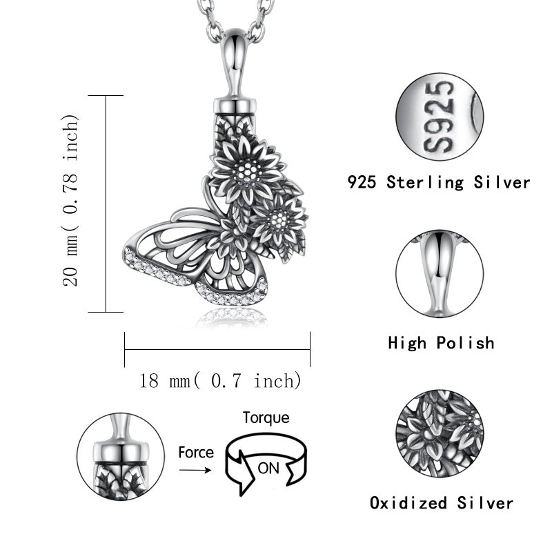 APOTIE Silver Butterfly Sunflower Urn Necklace - S925 Butterfly Ashes Keepsake Cremation Jewelry Memorial Gifts for Women Loss Loved One - Image 5