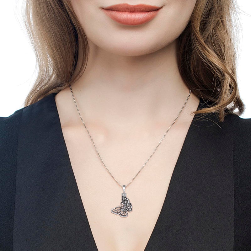 APOTIE Silver Butterfly Sunflower Urn Necklace - S925 Butterfly Ashes Keepsake Cremation Jewelry Memorial Gifts for Women Loss Loved One - Image 4