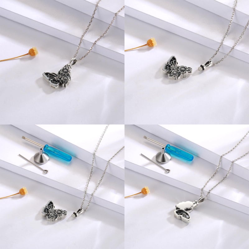 APOTIE Silver Butterfly Sunflower Urn Necklace - S925 Butterfly Ashes Keepsake Cremation Jewelry Memorial Gifts for Women Loss Loved One - Image 3