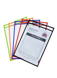 KASTWAVE Reusable Dry Erase Sleeves, Work Ticket Holder Dry Erase Pockets 5 Pack Ideal for Home Study, School & Office, Shop Ticket Holders for Teacher Supplies Clear Dry Erase Pocket 9" x 12"  - Image 1