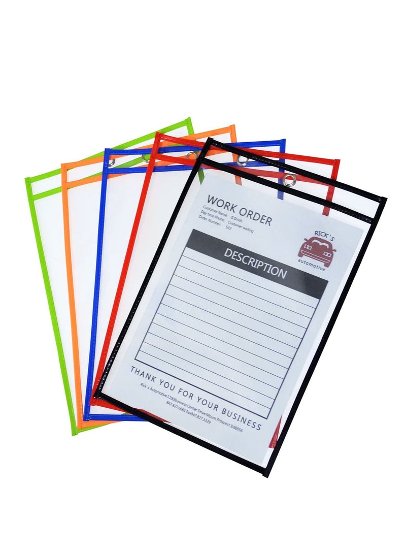 KASTWAVE Reusable Dry Erase Sleeves, Work Ticket Holder Dry Erase Pockets 5 Pack Ideal for Home Study, School & Office, Shop Ticket Holders for Teacher Supplies Clear Dry Erase Pocket 9" x 12"  - Image 1
