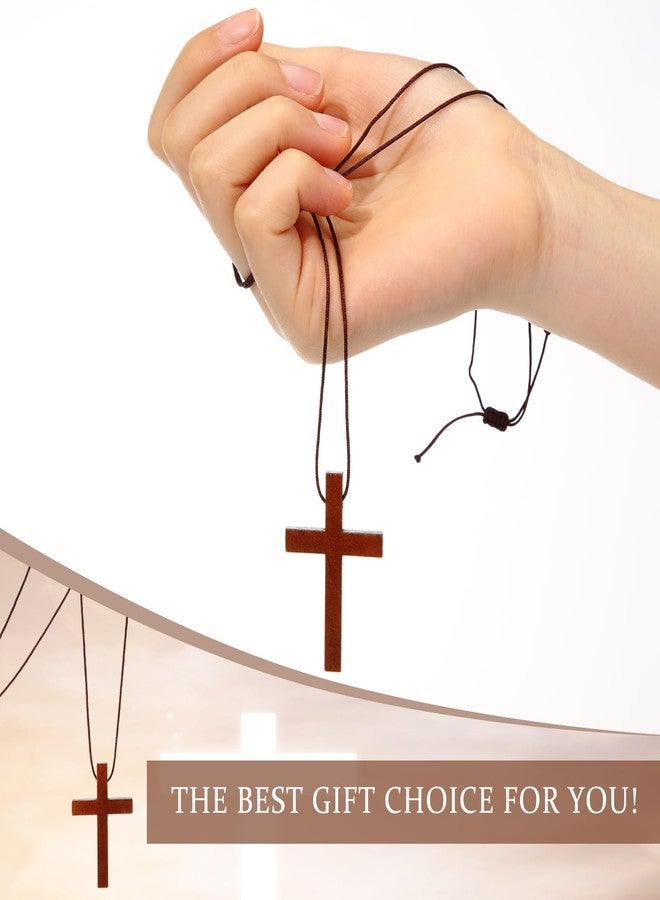 Ecation 48 Pcs Wood Cross Necklace Bulk Natural Wood Cross Pendant for Bible Verse Party Favor Crucifix on Cord Christian Gift - Image 4