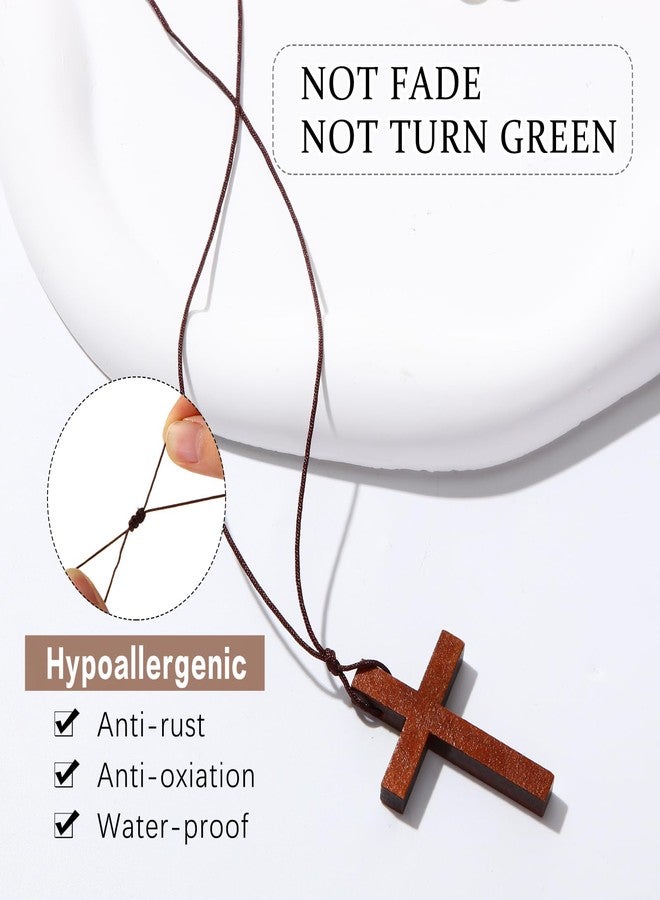 Ecation 48 Pcs Wood Cross Necklace Bulk Natural Wood Cross Pendant for Bible Verse Party Favor Crucifix on Cord Christian Gift - Image 3