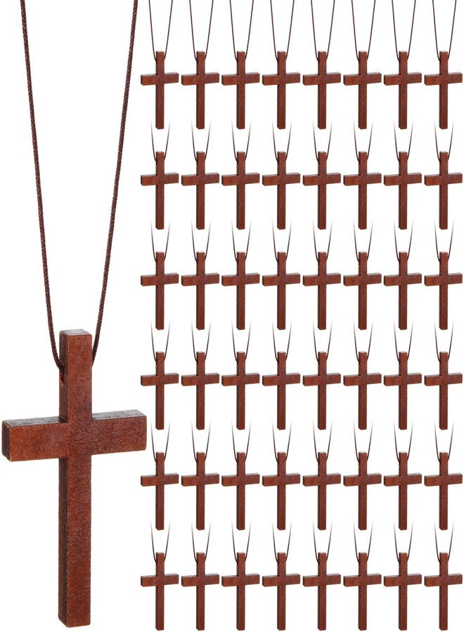 Ecation 48 Pcs Wood Cross Necklace Bulk Natural Wood Cross Pendant for Bible Verse Party Favor Crucifix on Cord Christian Gift - Image 1
