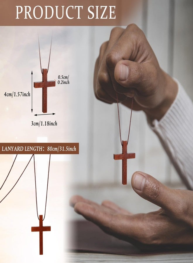 Ecation 48 Pcs Wood Cross Necklace Bulk Natural Wood Cross Pendant for Bible Verse Party Favor Crucifix on Cord Christian Gift - Image 2