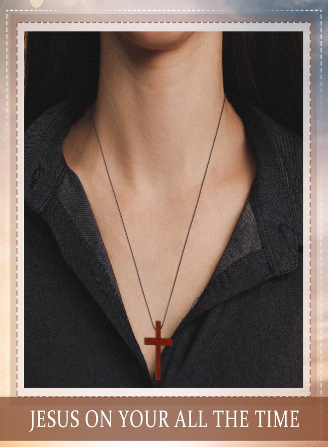 Ecation 48 Pcs Wood Cross Necklace Bulk Natural Wood Cross Pendant for Bible Verse Party Favor Crucifix on Cord Christian Gift - Image 5