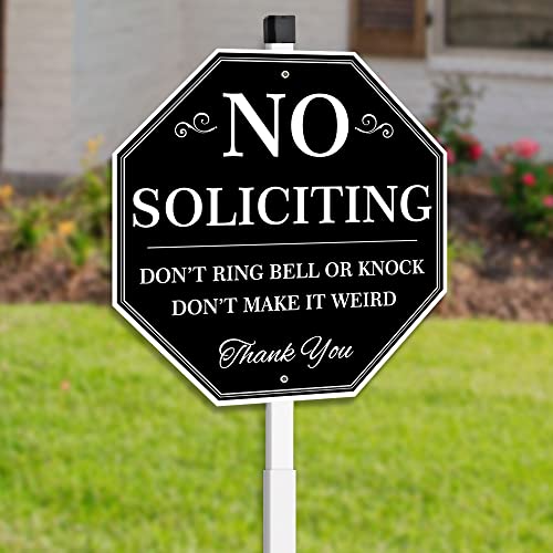 Uflashmi No Soliciting Yard Sign, No Soliciting Sign for House Yard with Stake, 10” x 28”, Metal black and white - Image 1