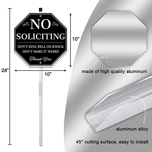 Uflashmi No Soliciting Yard Sign, No Soliciting Sign for House Yard with Stake, 10” x 28”, Metal black and white - Image 2