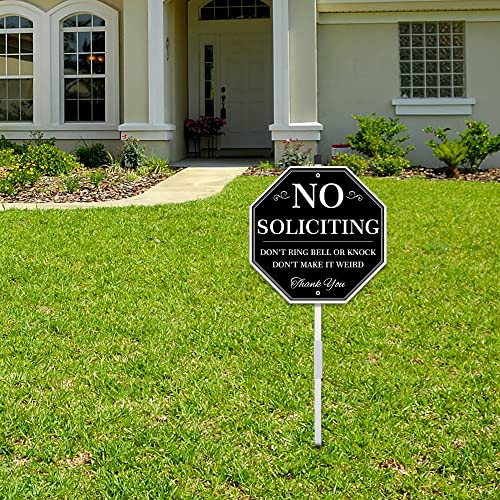 Uflashmi No Soliciting Yard Sign, No Soliciting Sign for House Yard with Stake, 10” x 28”, Metal black and white - Image 4