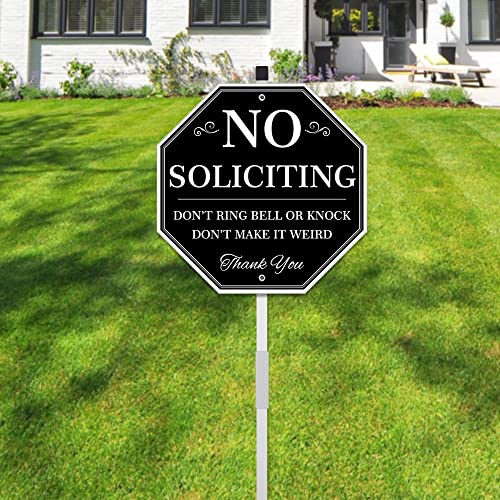 Uflashmi No Soliciting Yard Sign, No Soliciting Sign for House Yard with Stake, 10” x 28”, Metal black and white - Image 5