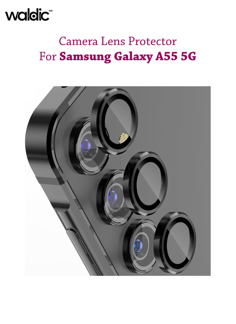 Waldic Samsung Galaxy A55 5G Camera Lens Protector, Scratch-Resistant HD Clarity Ultra-Thin 9H Tempered Glass with Aluminium Edging, Individual Metal Lens Cover - Black  - Image 1