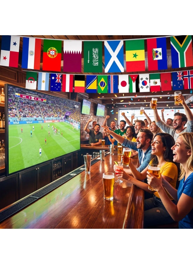 سان هان راية أعلام تضم 48 دولة لتزيين احتفالات كأس العالم 2026، راية زينة بطول 59 قدمًا تحمل أعلام كأس العالم، أعلام قماشية مزدوجة الجوانب لتزيين حفلات كأس العالم لكرة القدم 2026 في الحانات والمنازل والفعاليات الرياضية. - Image 4