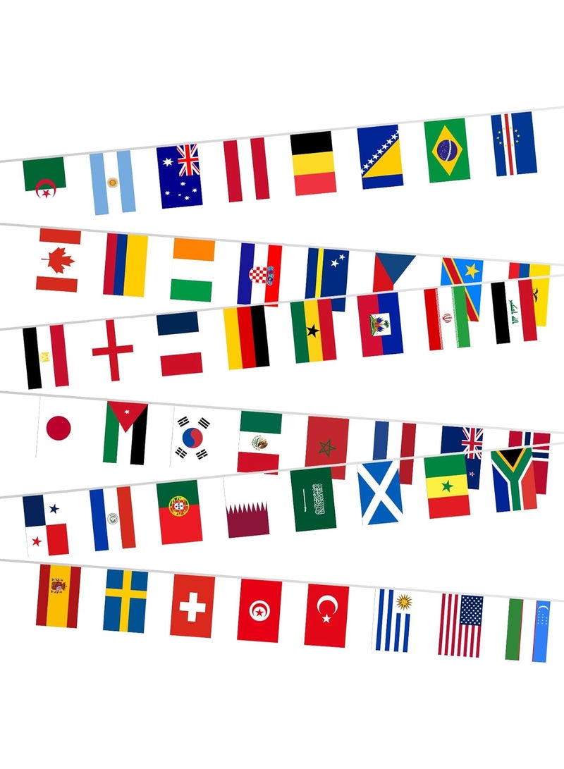 سان هان راية أعلام تضم 48 دولة لتزيين احتفالات كأس العالم 2026، راية زينة بطول 59 قدمًا تحمل أعلام كأس العالم، أعلام قماشية مزدوجة الجوانب لتزيين حفلات كأس العالم لكرة القدم 2026 في الحانات والمنازل والفعاليات الرياضية. - Image 1