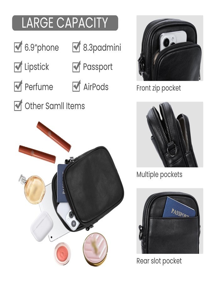 HESHE Small Crossbody Bag for Women Leather Purse Anti Theft Phone Bag with RFID Blocking Card Slots and 2 Adjustable Straps (Black) - Image 4