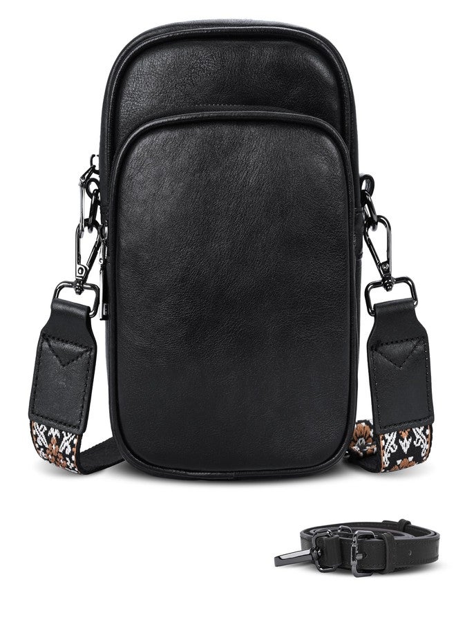 HESHE Small Crossbody Bag for Women Leather Purse Anti Theft Phone Bag with RFID Blocking Card Slots and 2 Adjustable Straps (Black) - Image 1