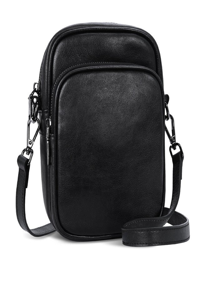 HESHE Small Crossbody Bag for Women Leather Purse Anti Theft Phone Bag with RFID Blocking Card Slots and 2 Adjustable Straps (Black) - Image 2