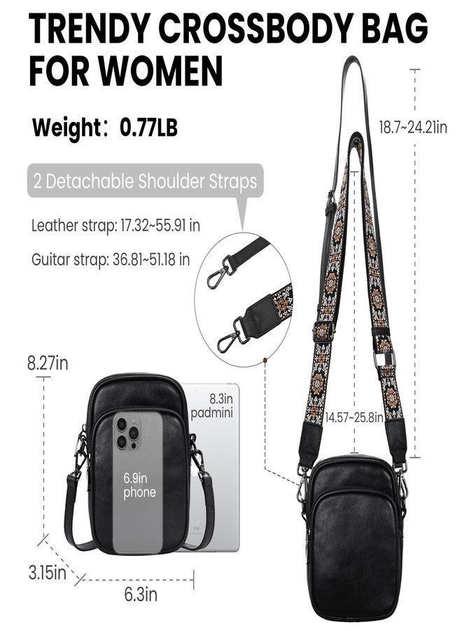 HESHE Small Crossbody Bag for Women Leather Purse Anti Theft Phone Bag with RFID Blocking Card Slots and 2 Adjustable Straps (Black) - Image 3