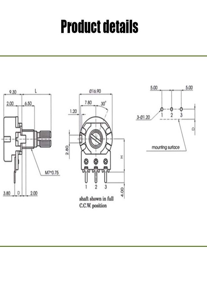 Comimark كوميمارك 10 قطع WH148 نوع B1K أوم مقياس جهد دوار خطي مدبب لوحة 3 دبابيس - Image 2