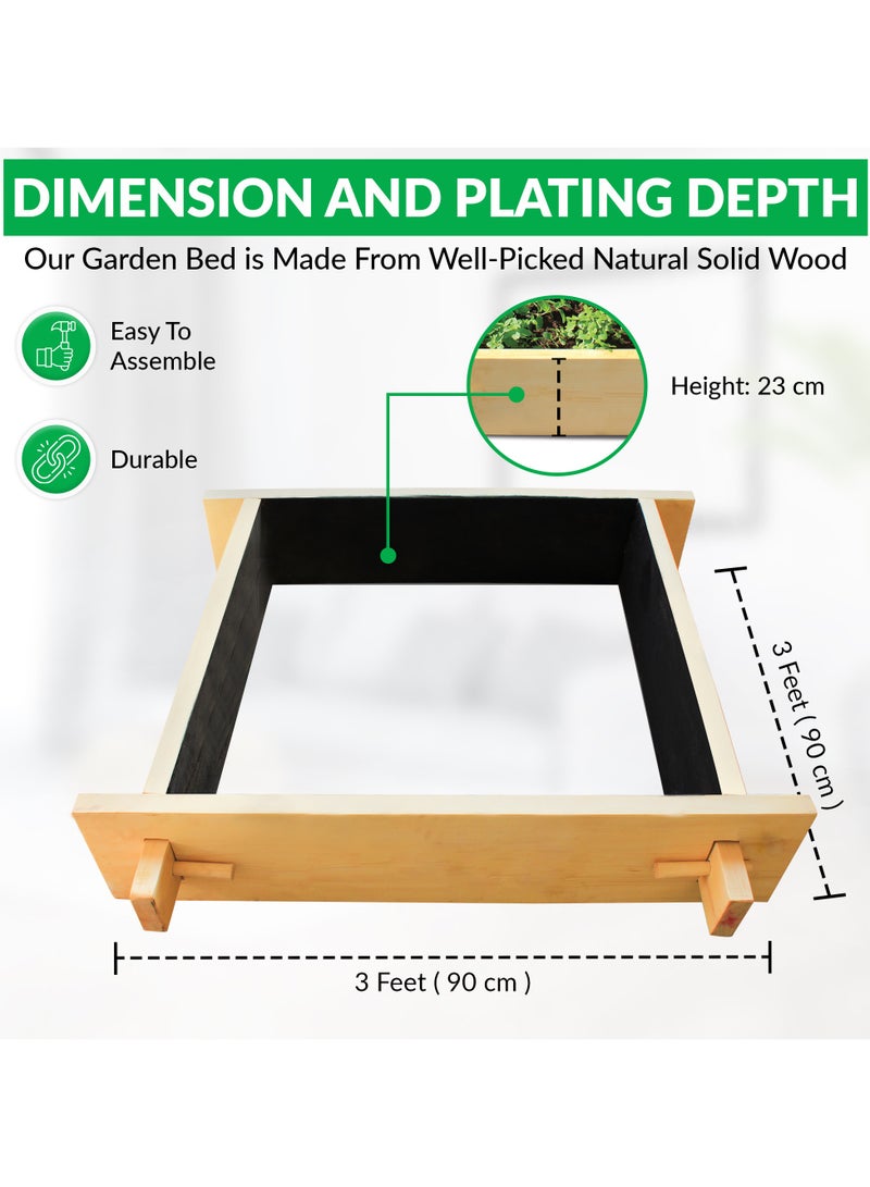 Explorer Raised gardenbed 3 Feet x 3 Feet x 23 Cm. White Wood Raised Garden Bed Outdoor, planter box for home gardening, starter kit to grow flowers, herbs, vegetables. - Image 2