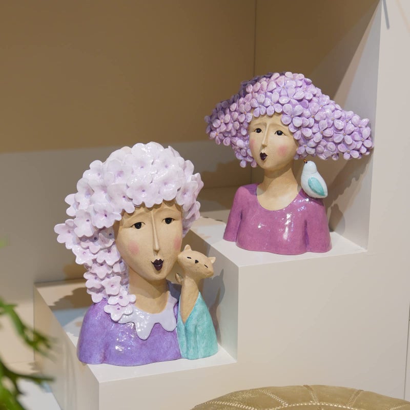DiliComing Garden-Statues Women-Head Statues for Home Decor - 13 Inch Women with Cat Modern Art Statue, Resin Cat Sculptures for Garden, Tabletop, Livingroom and Office(Purple) - Image 2