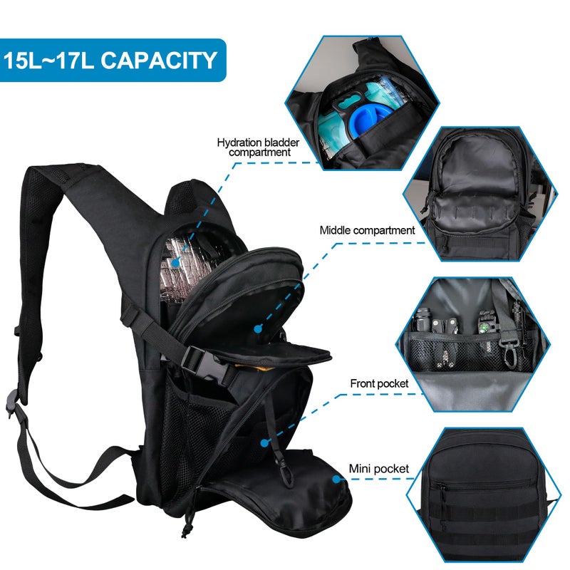 Zavothy Hydration Backpack with 2L Water Bladder Tactical Molle Water Backpack for Men Women Hydration Pack for Hiking, Biking, Running and Climbing - Image 3