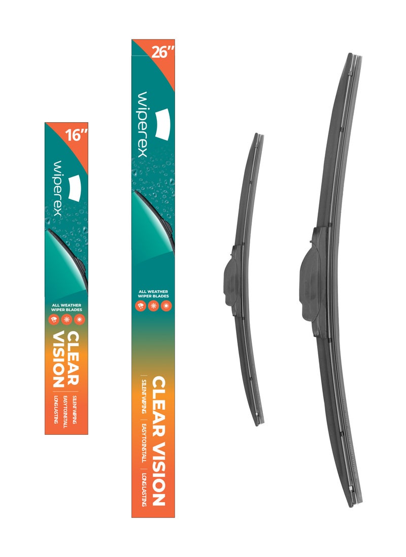 Wiperex WiperEx Wiper Blades for Infiniti QX60 2015 2016 2017 2018 2019 26" + 16" All Weather, Uniform Wiping, Premium Rubber, Perfect Fit, Silent, Reduced Wind Lift, No Marks (Set of 2)  - Image 1
