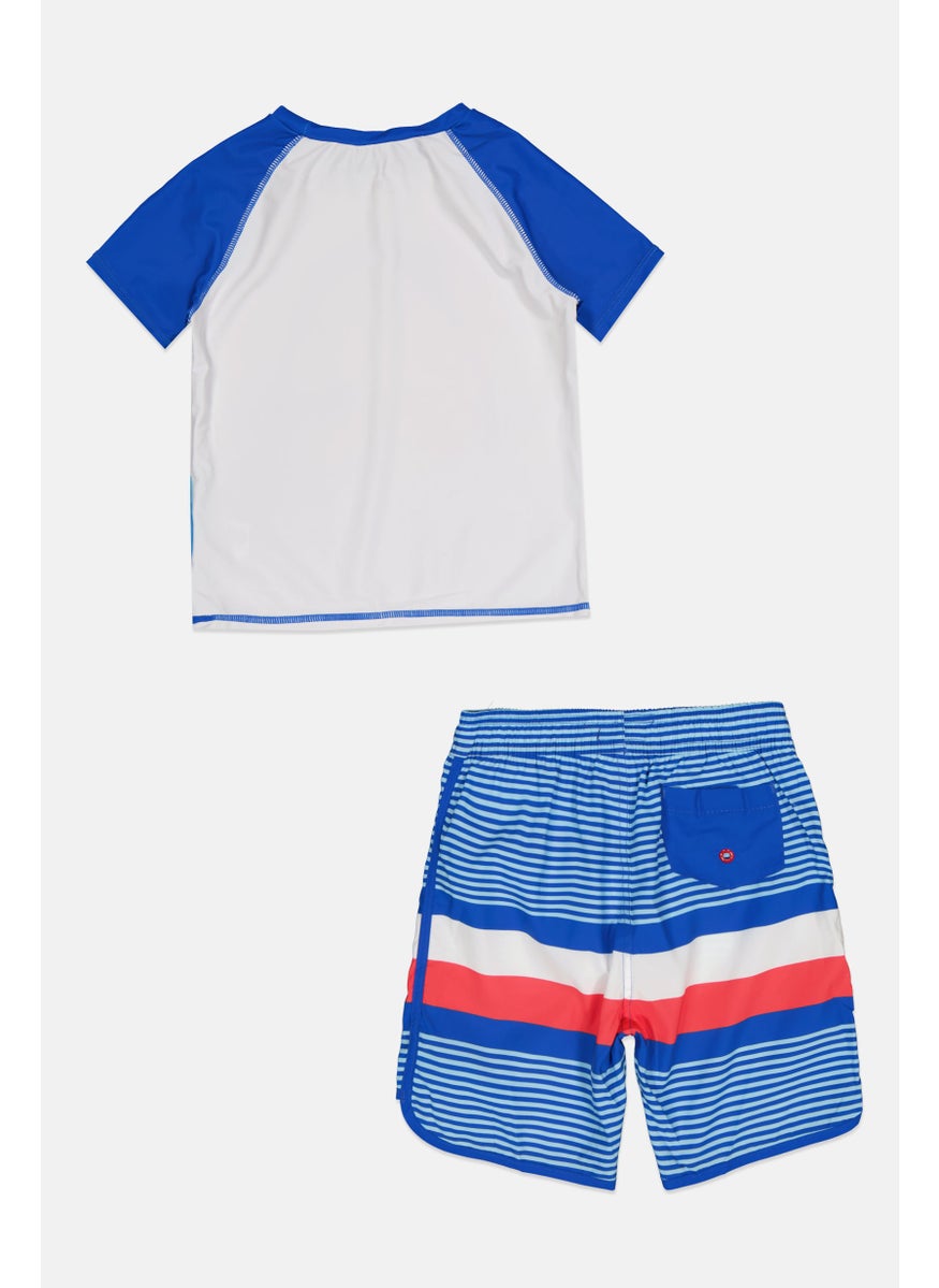 Andy & Evan Kids Boy 2Pcs Shark Print Top And Short Swimwear Set, Blue  - Image 2