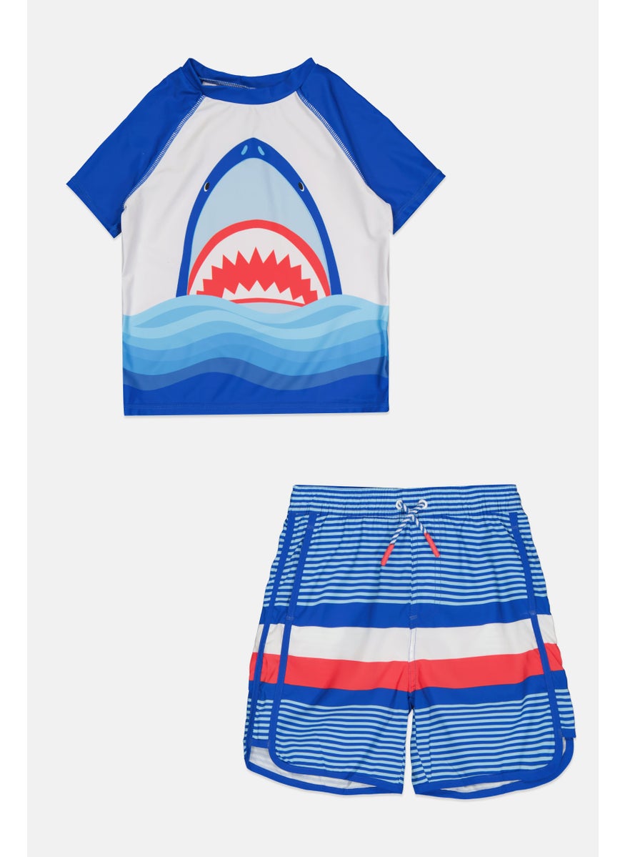 Andy & Evan Kids Boy 2Pcs Shark Print Top And Short Swimwear Set, Blue  - Image 1