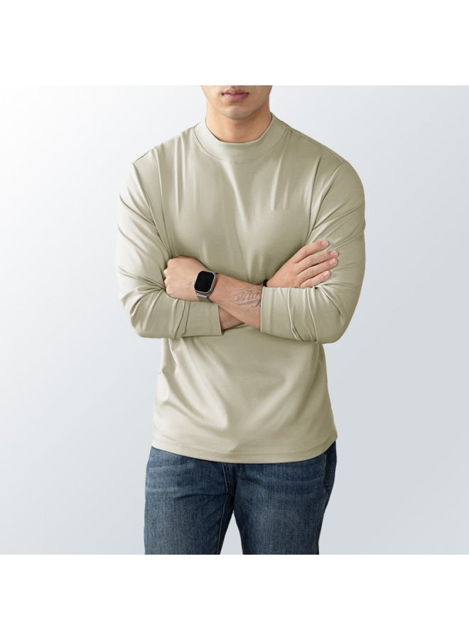 Autumn And Winter Liquid Ammonia Men's Half Turtleneck Long-sleeved T-shirt Bottoming Shirt Trendyy Slim Pure Color Versatile Top - Image 1