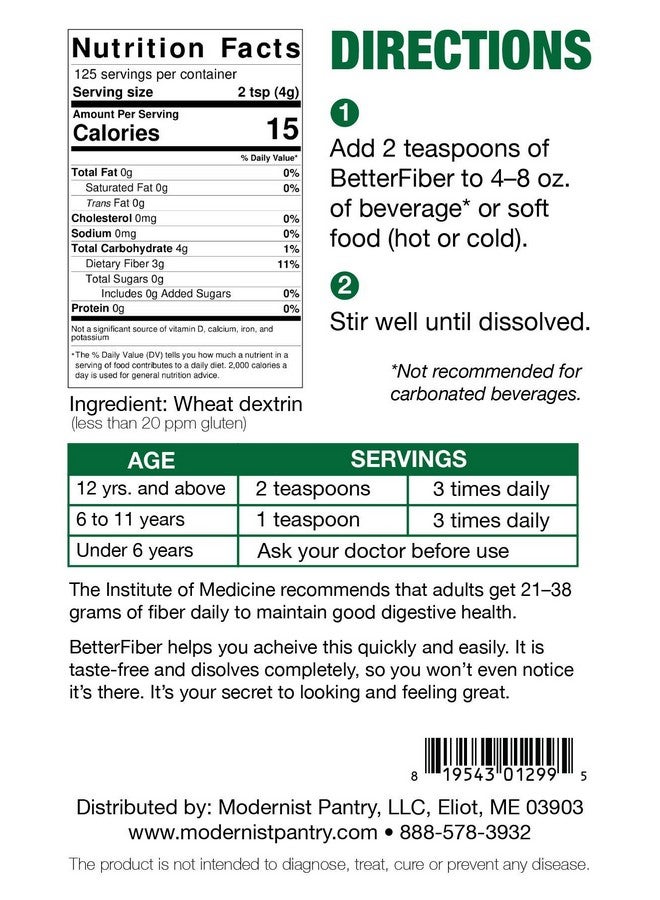 Modernist Pantry BetterFiber - Prebiotic Fiber Supplement [100% Generic Equivalent of Leading Brand] ⊘ Non-GMO Gluten-Free Vegan OU Kosher Certified - 17.6oz/500g (125 Servings) - Image 4